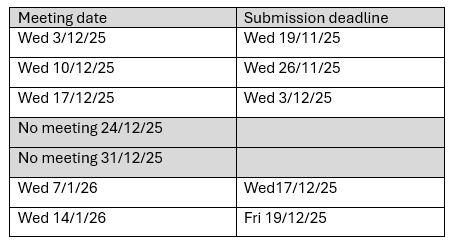 2025-26 Meeting & Submission Dates